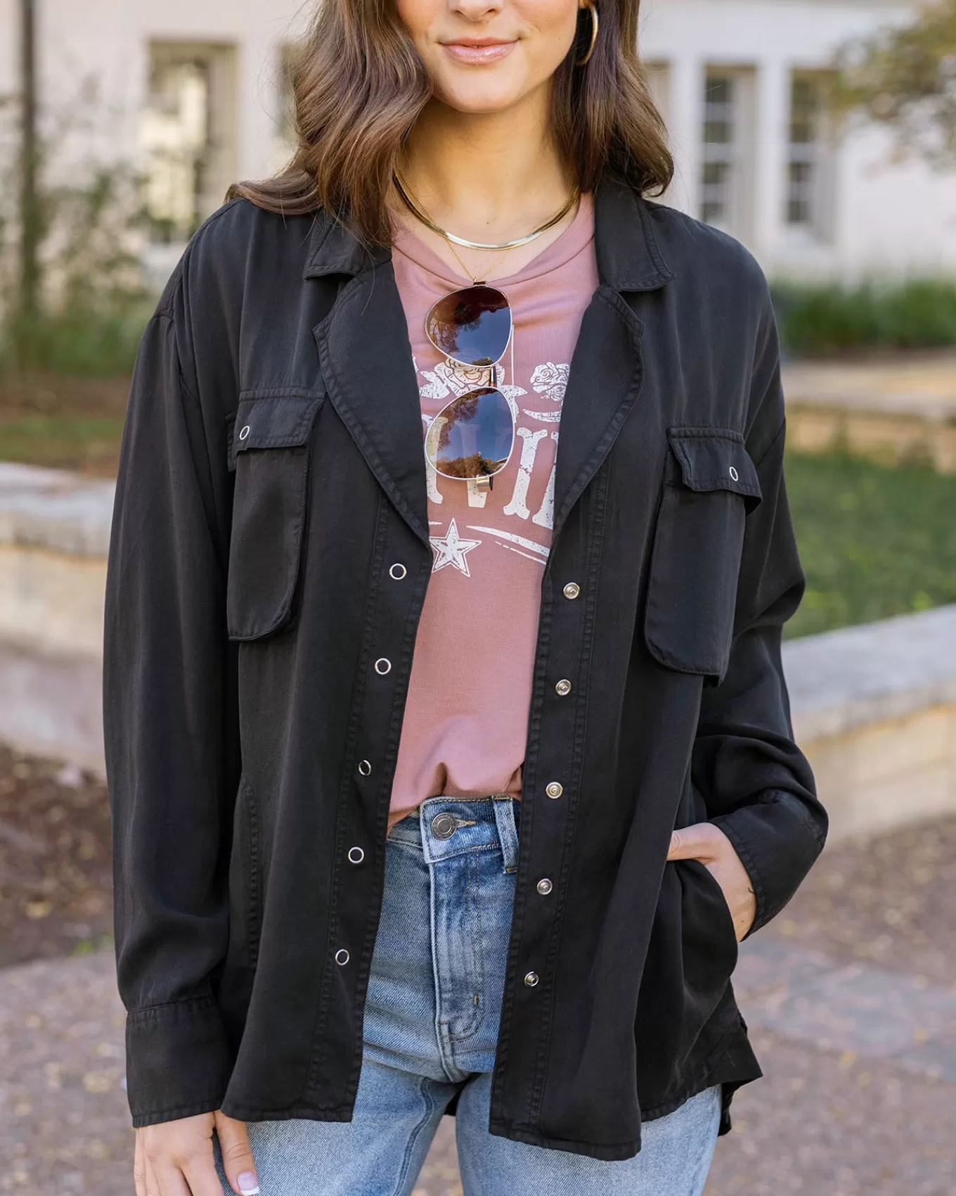 Hot Tencel™ Lyocell Utility Shirt Jacket Jackets + Vests