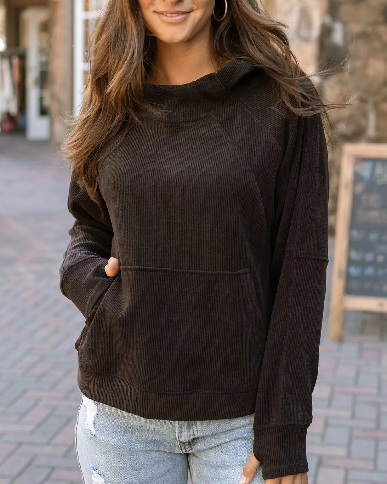 Online Corded Pullover Hoodie Hoodies + Pullovers