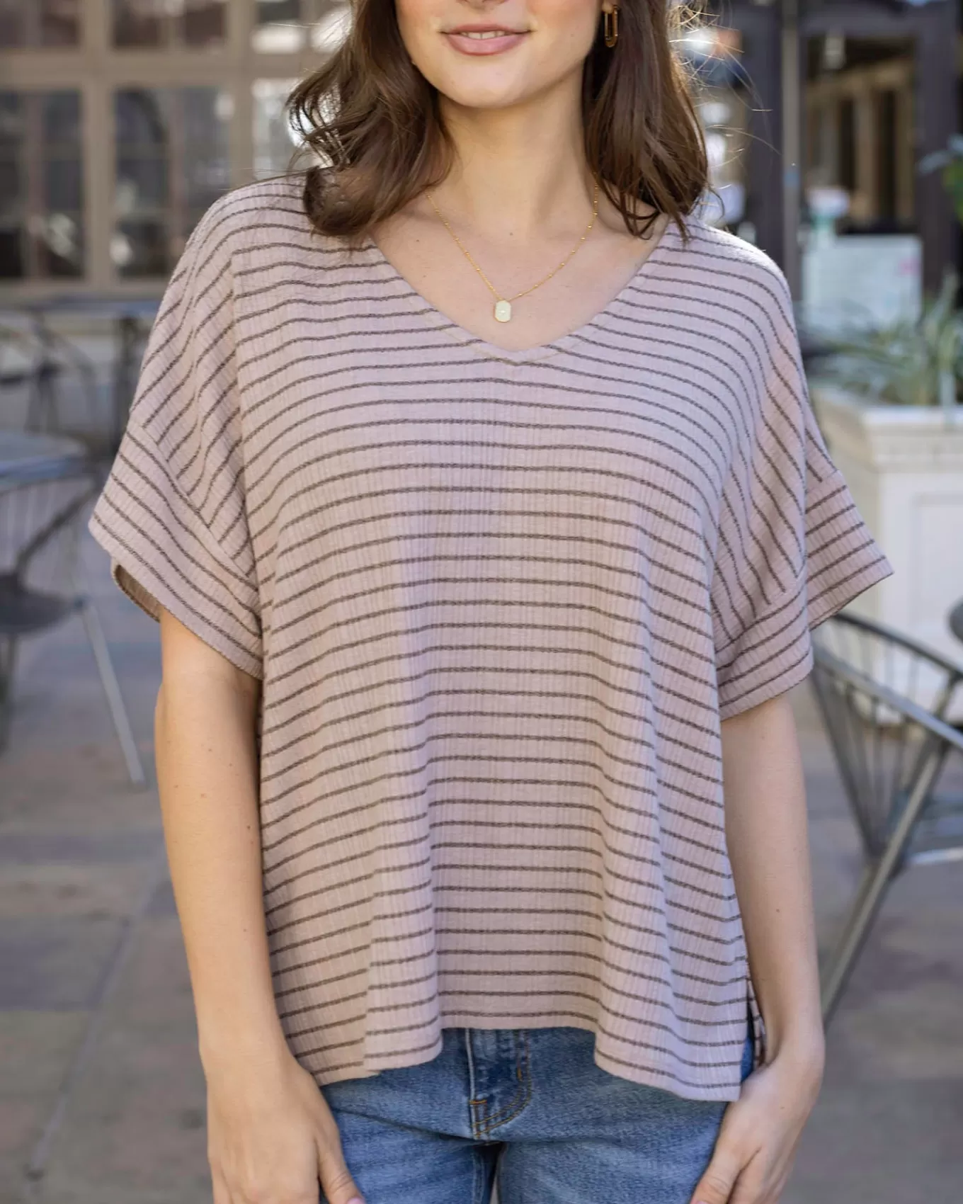 Outlet Coziest Tan And Black Stripe Dolman Lounge Top Lounge Sets | Lounge Tops