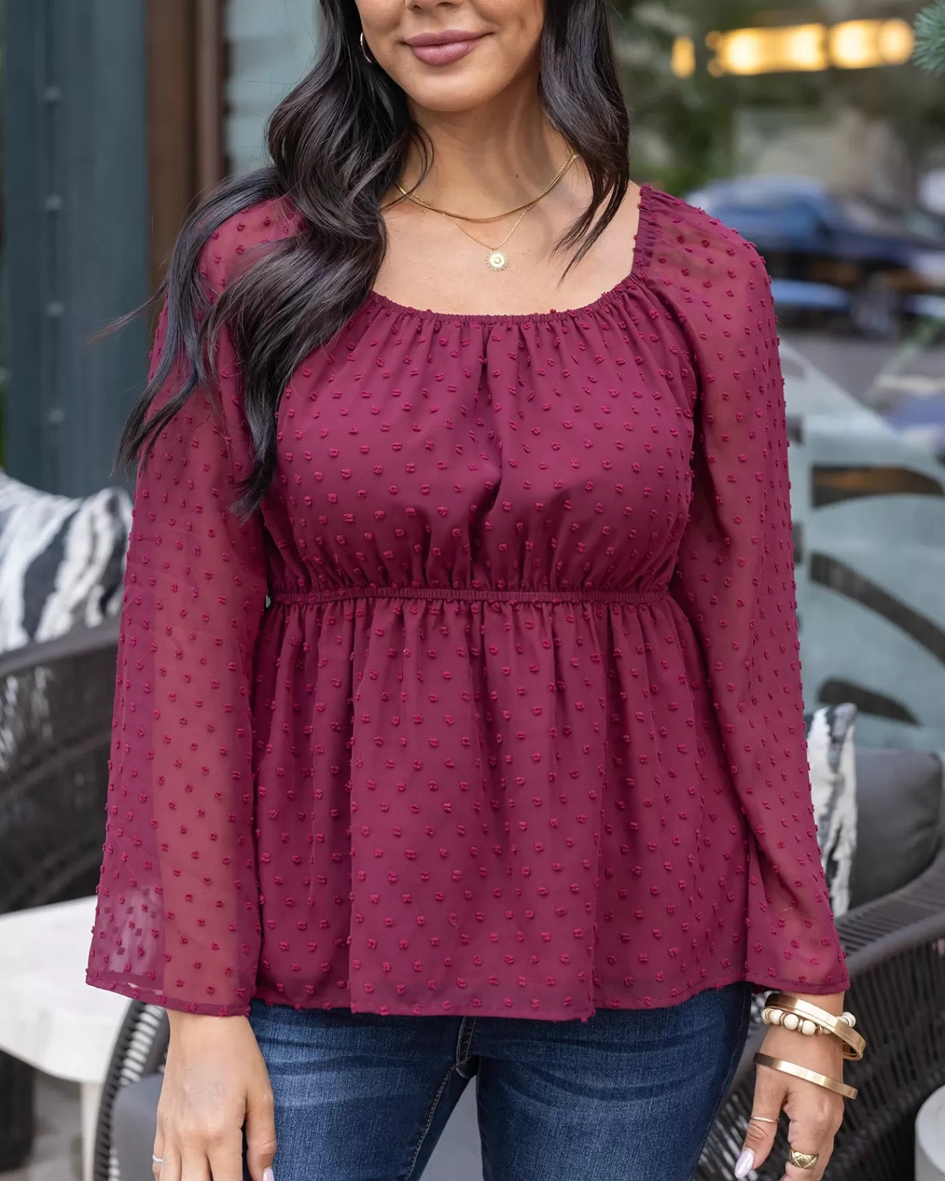 Hot Dobby Dot Peplum Top Fashion Tops