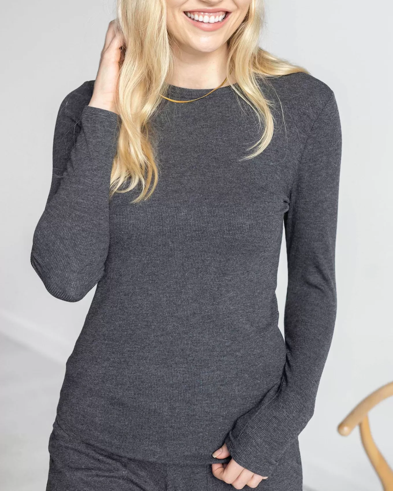 Best Essential Ribbed Long Sleeve Tee Lounge Sets | Lounge Tops