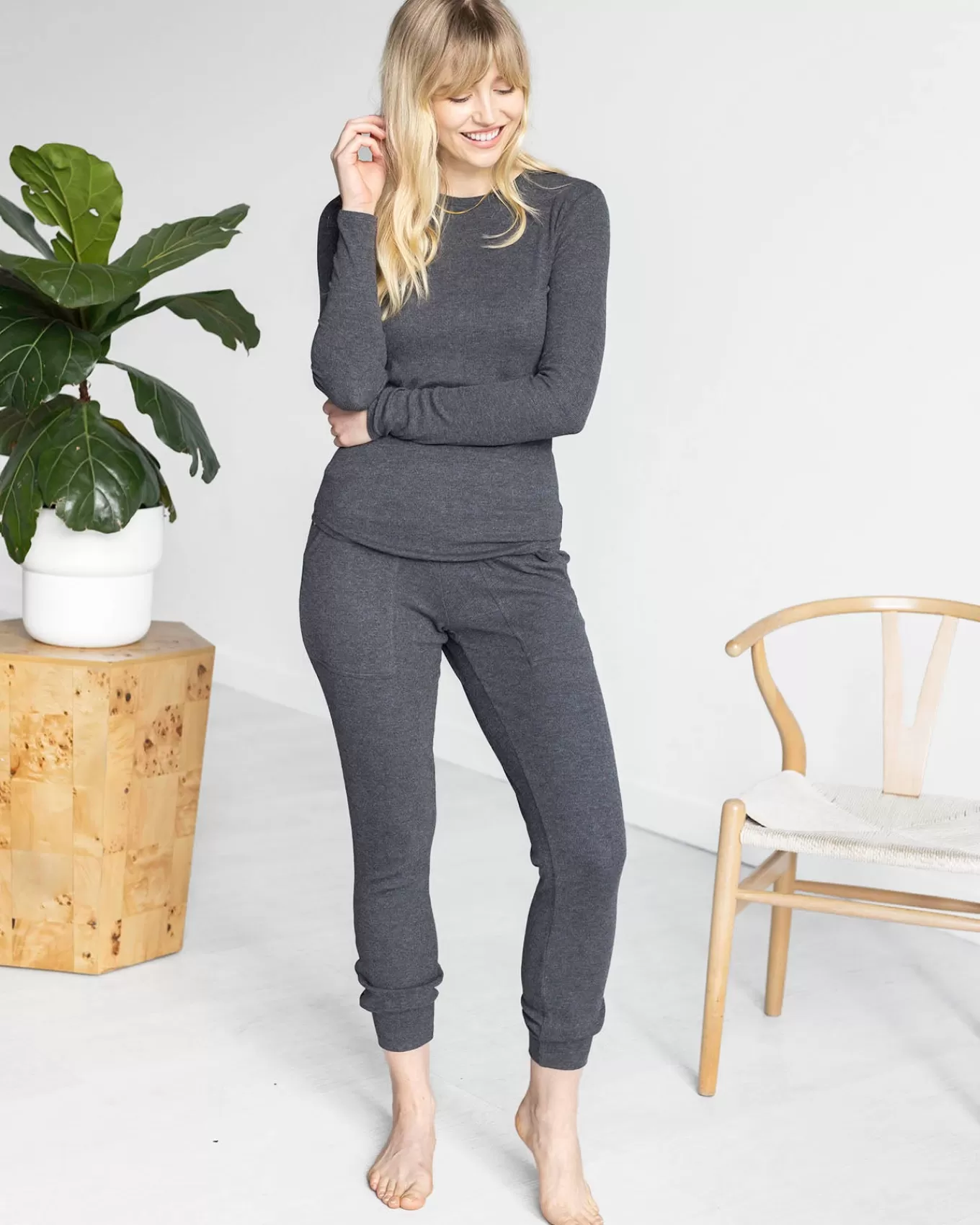 Best Essential Ribbed Long Sleeve Tee Lounge Sets | Lounge Tops