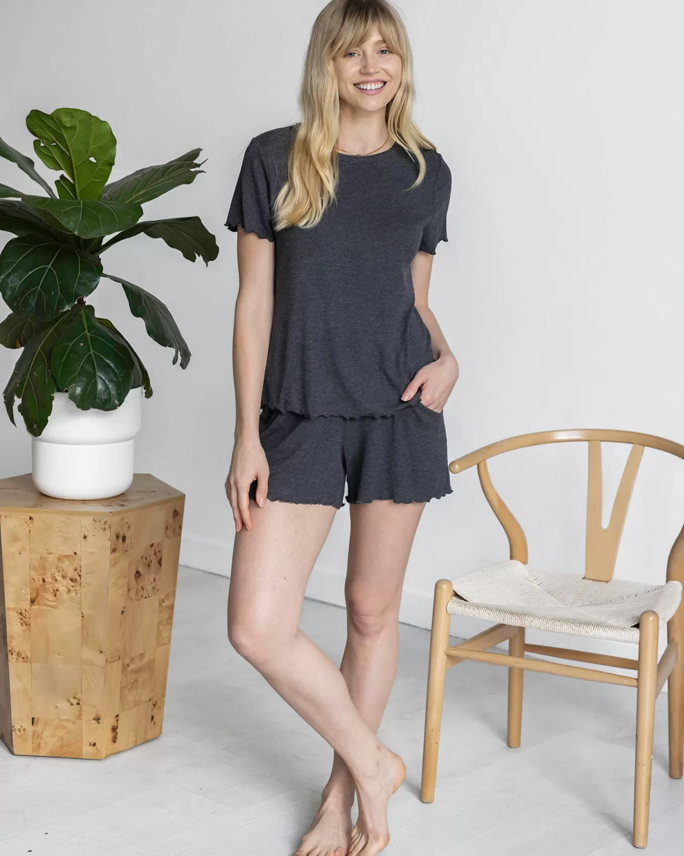 Fashion Essential Ribbed Relaxed Fit Tee Lounge Sets | Lounge Tops