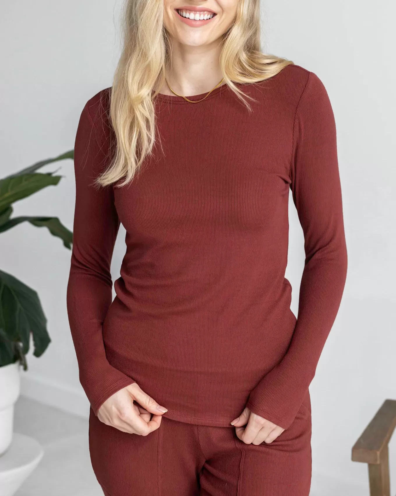 Cheap Essential Ribbed Long Sleeve Tee Lounge Sets | Lounge Tops