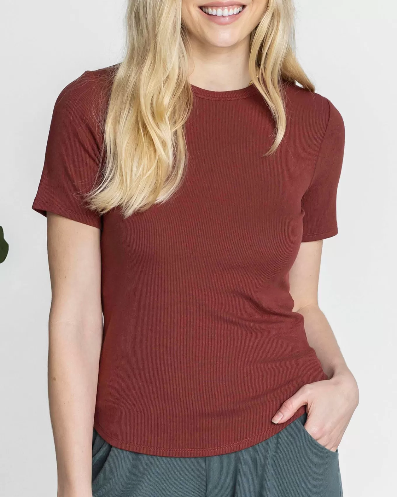 Cheap Essential Ribbed Short Sleeve Fitted Tee Lounge Sets | Lounge Tops