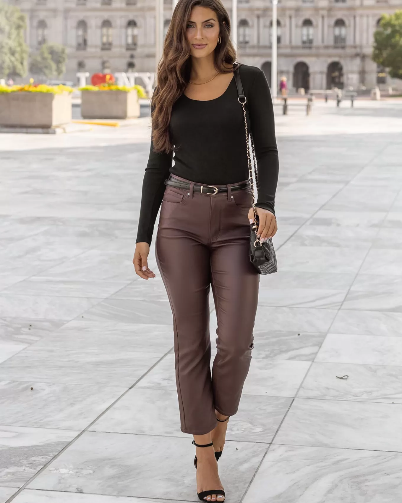 Best Faux Leather Straight Leg Cropped Denim Jeans + Jeggings