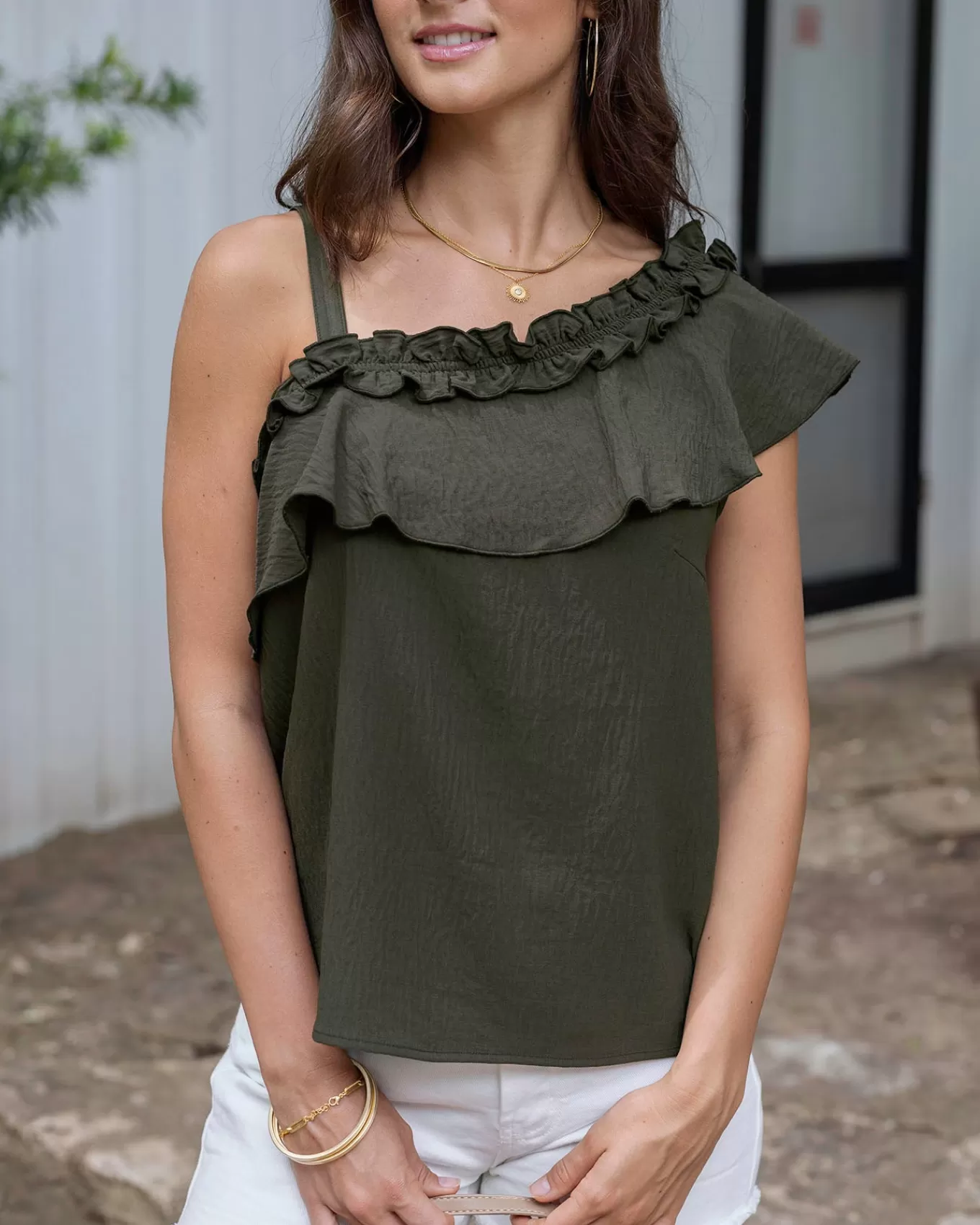Cheap Havana One Shoulder Ruffle Top In Fashion Tops | Tanks