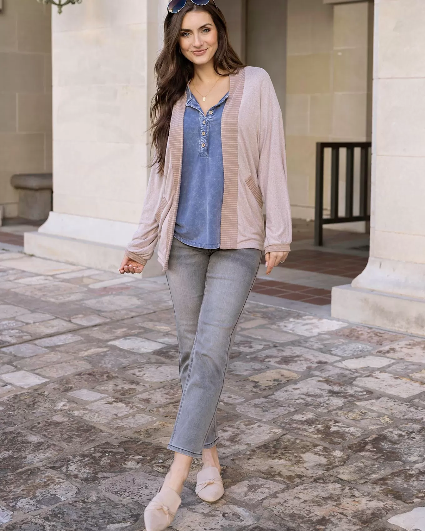 Outlet Henley Mineral Washed Tee In Basics