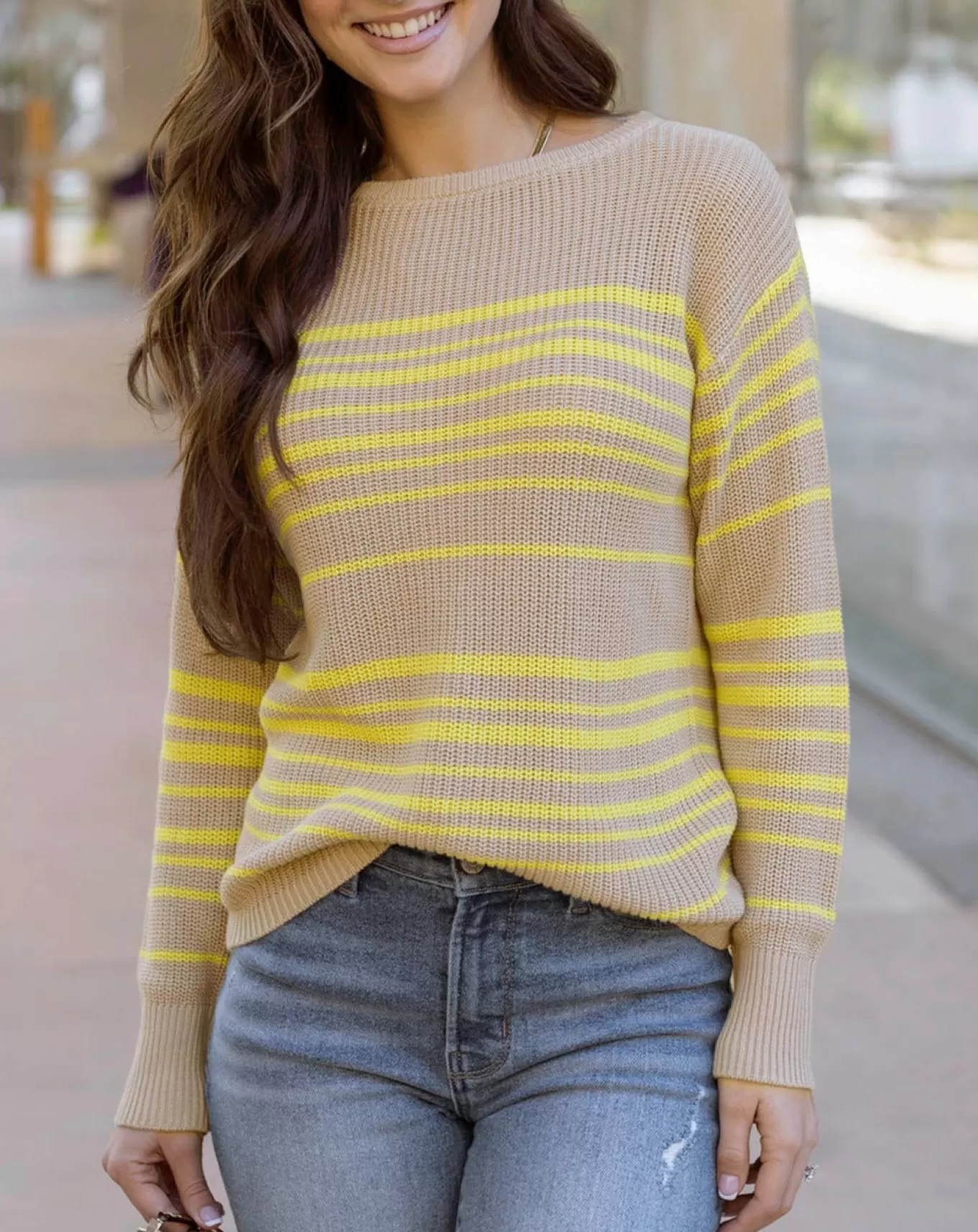 Fashion Lemon Lines Lightweight Sweater Sweaters