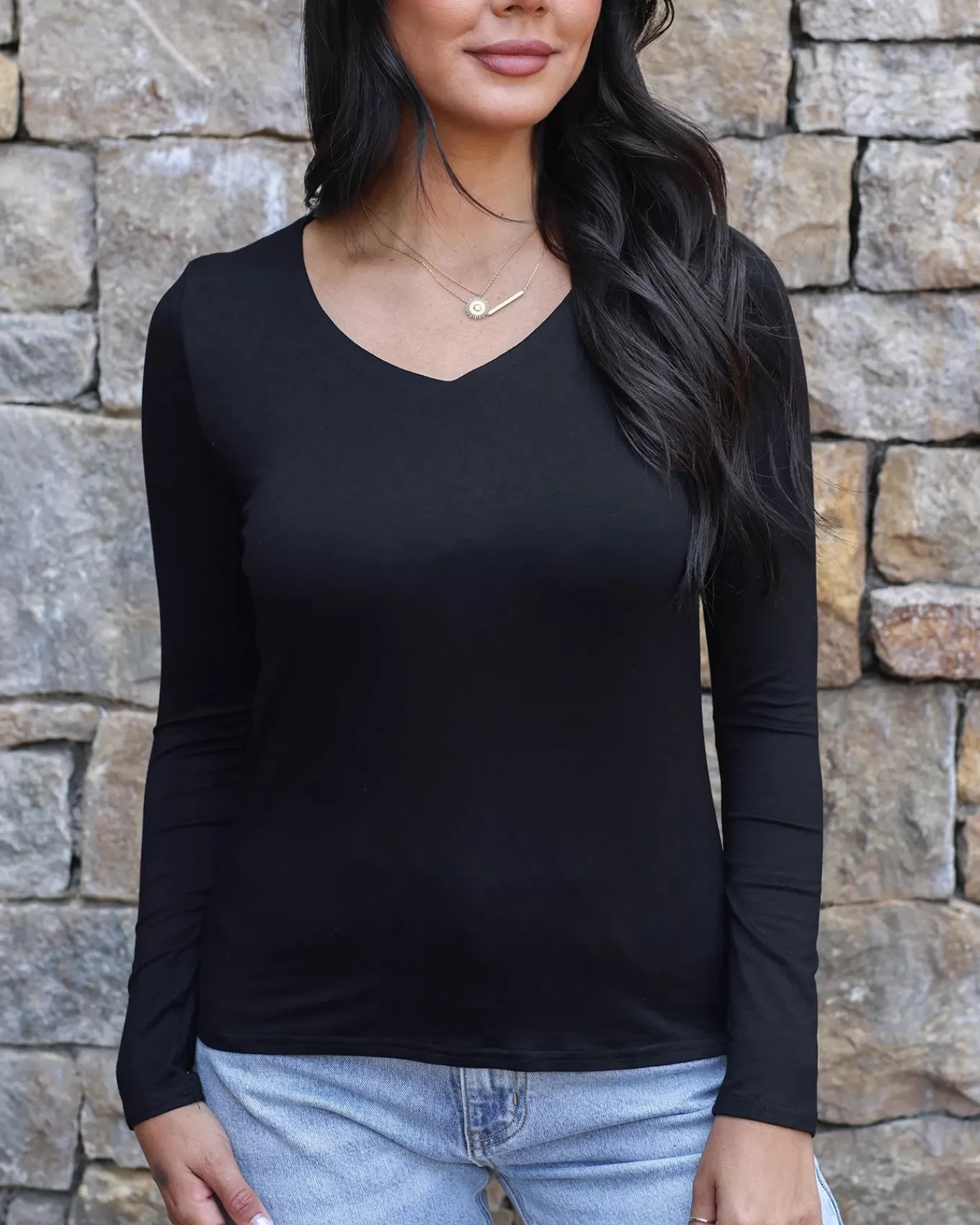 Sale Modal V-Neck Long Sleeve Tee Fashion Tops