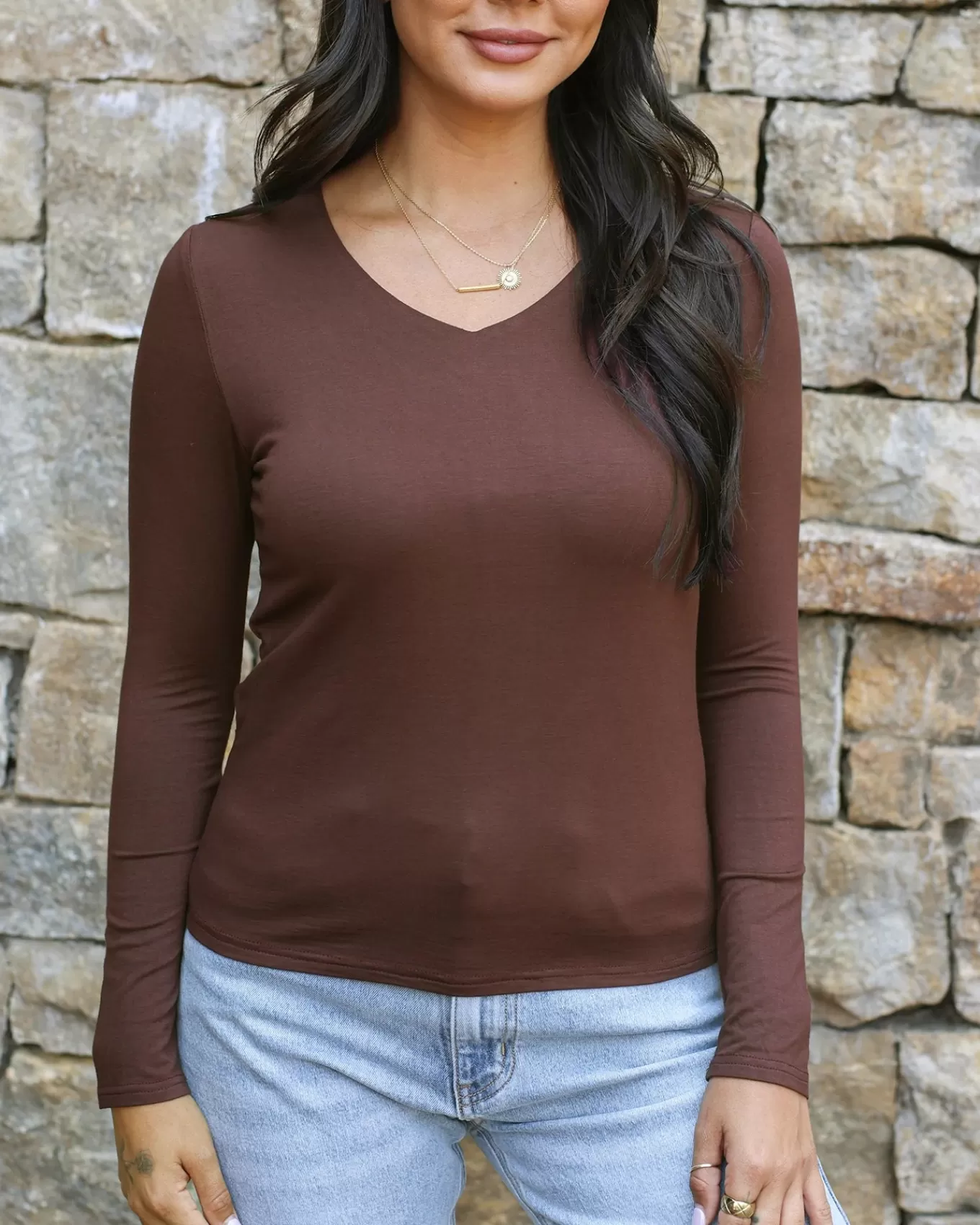 Store Modal V-Neck Long Sleeve Tee Fashion Tops