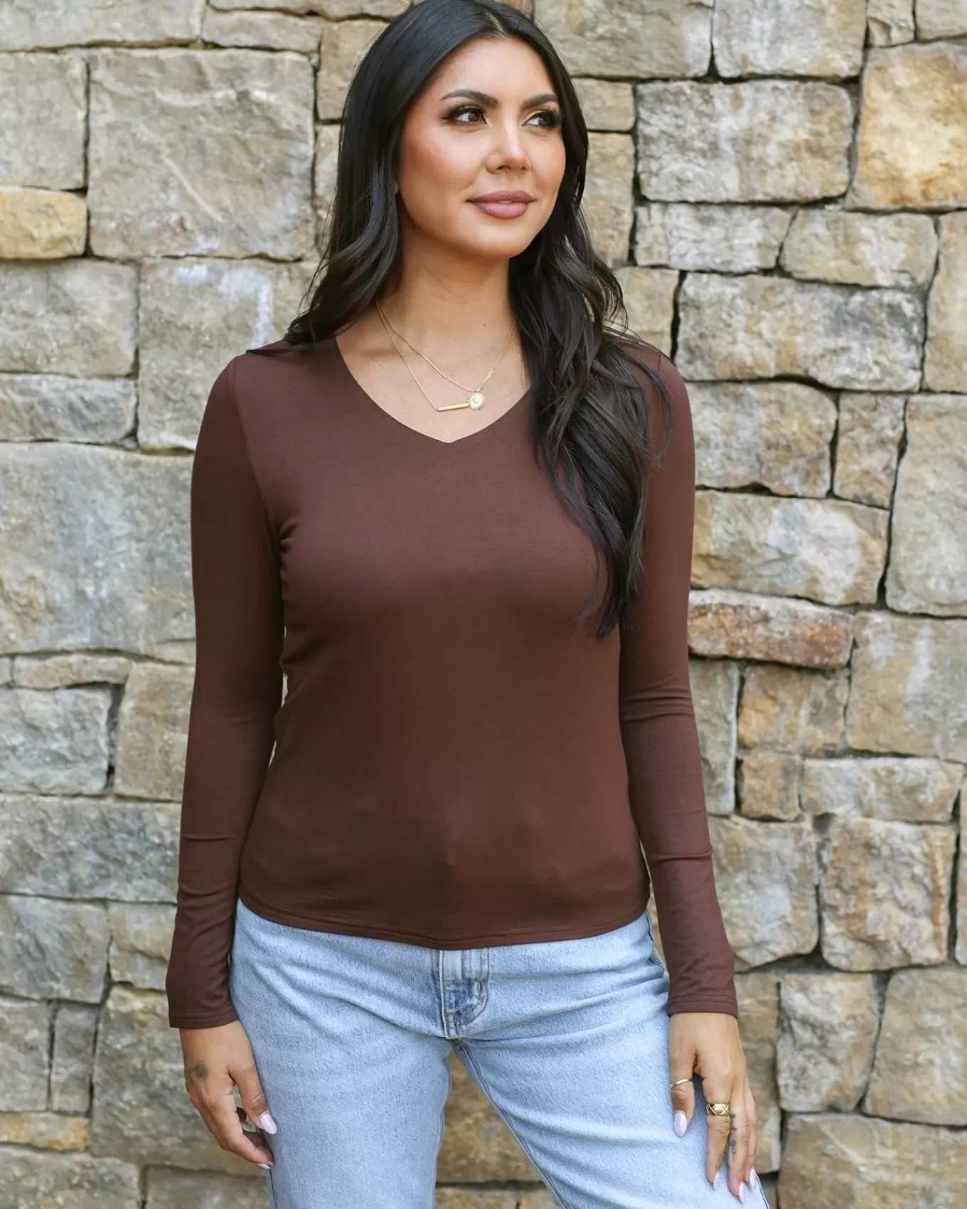 Store Modal V-Neck Long Sleeve Tee Fashion Tops