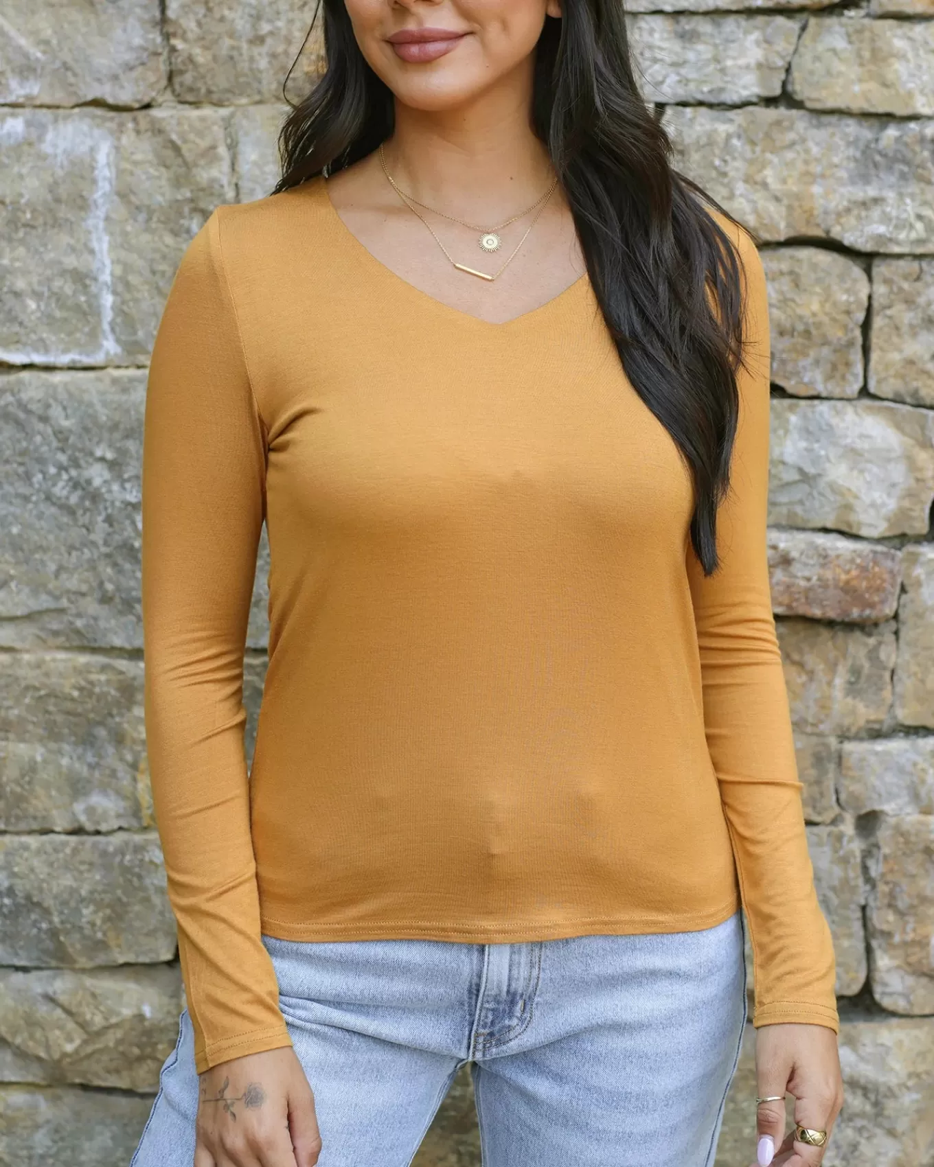 Best Modal V-Neck Long Sleeve Tee Fashion Tops