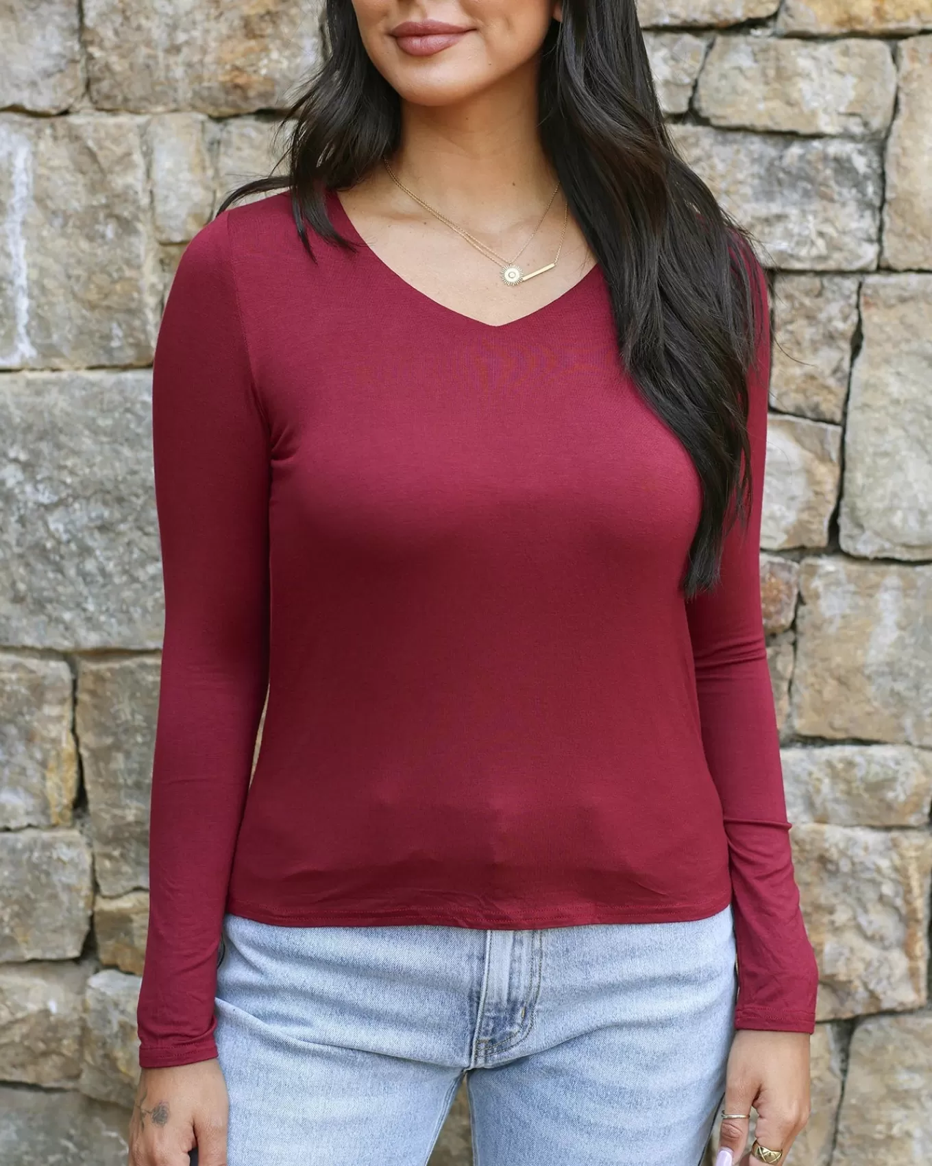Store Modal V-Neck Long Sleeve Tee Fashion Tops