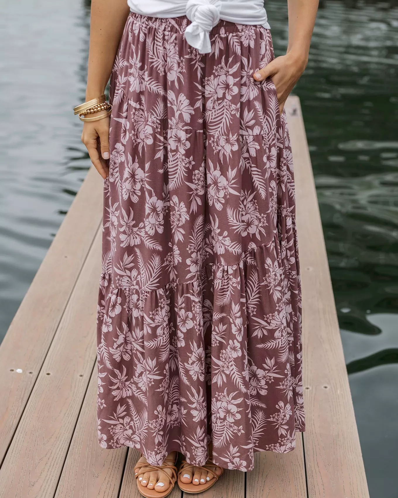 Best Sale Pocketed Tiered Maxi Skirt In Dresses + Skirts