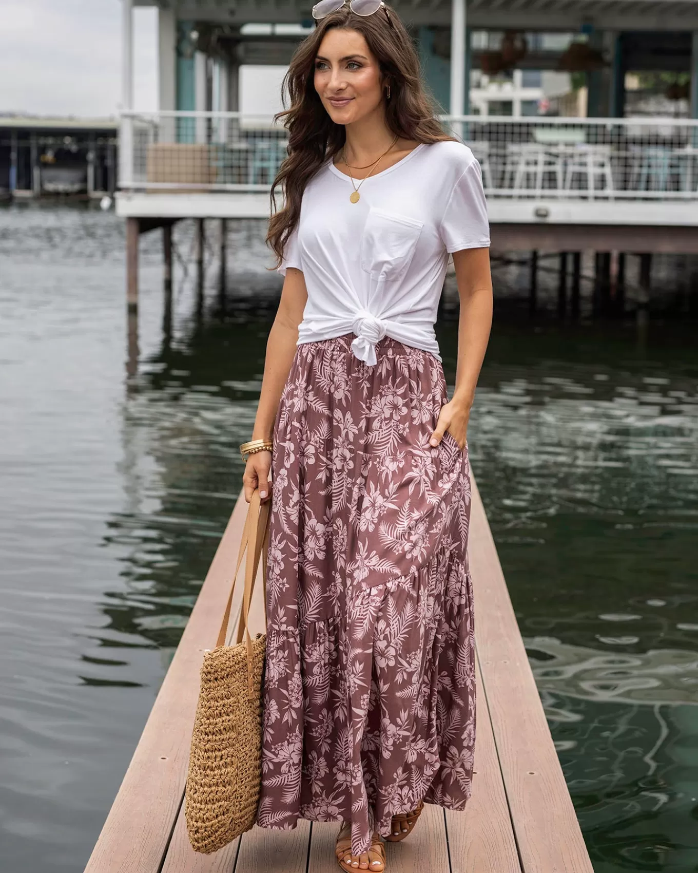 Best Sale Pocketed Tiered Maxi Skirt In Dresses + Skirts