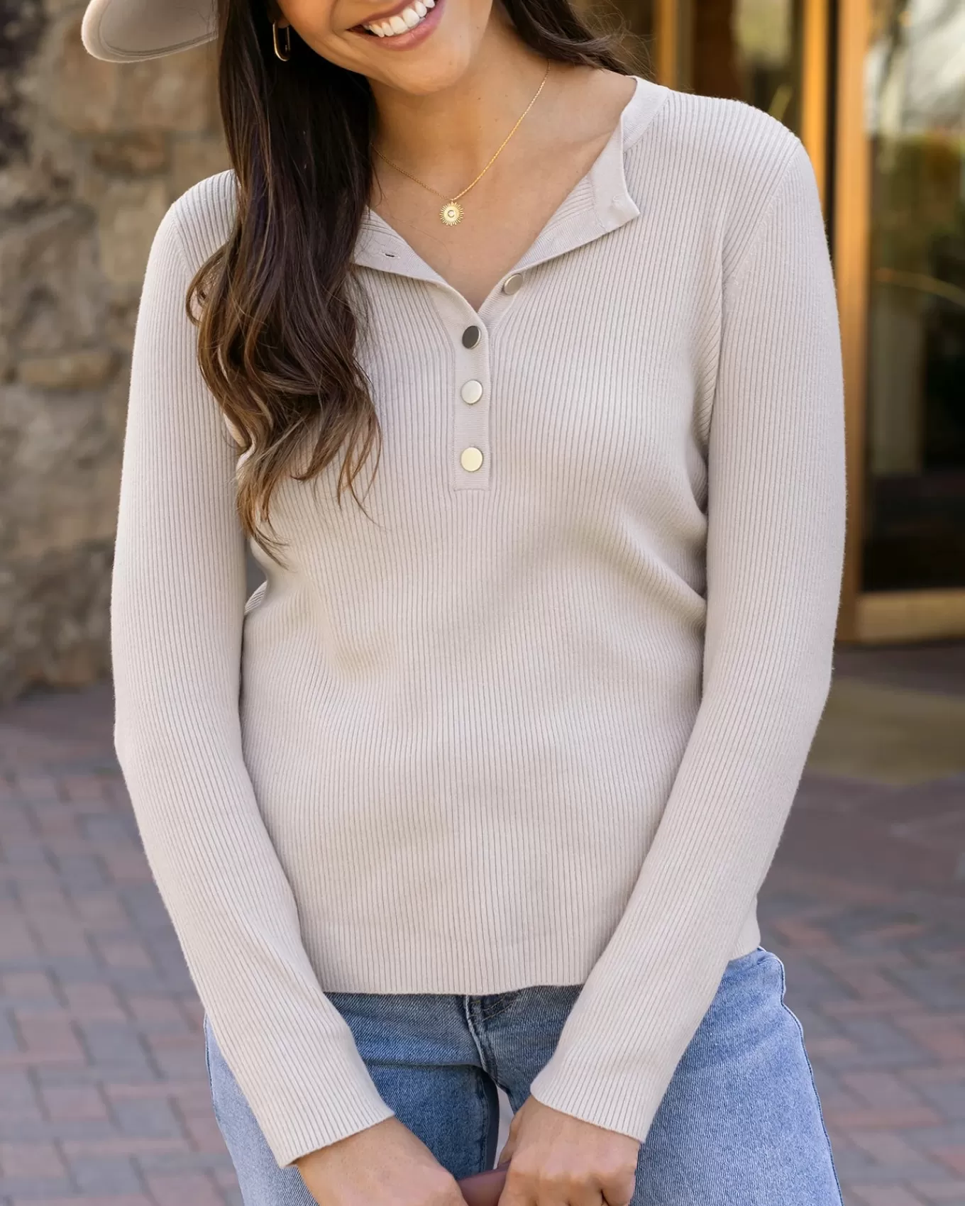 Sale Ribbed Henley Sweater Sweaters