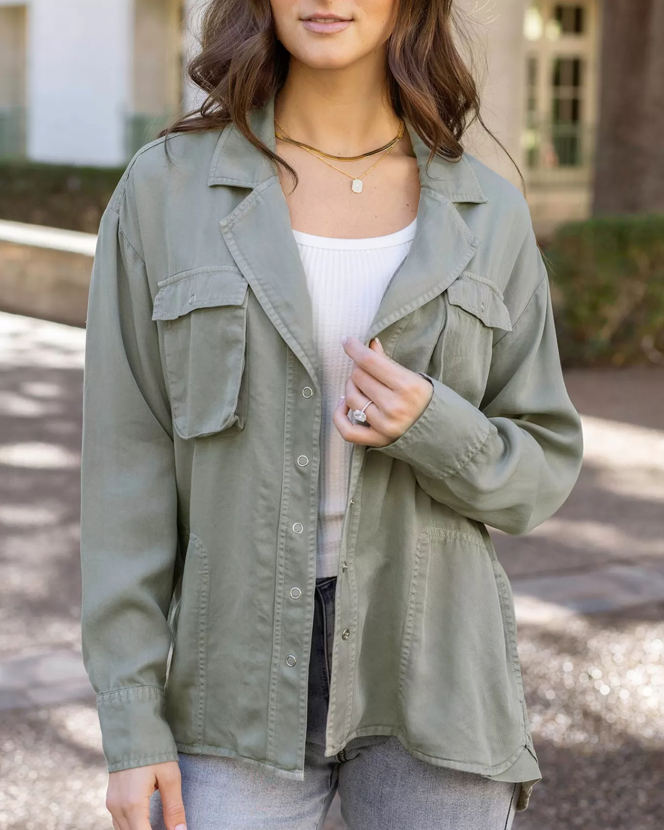 New Tencel™ Lyocell Utility Shirt Jacket Jackets + Vests