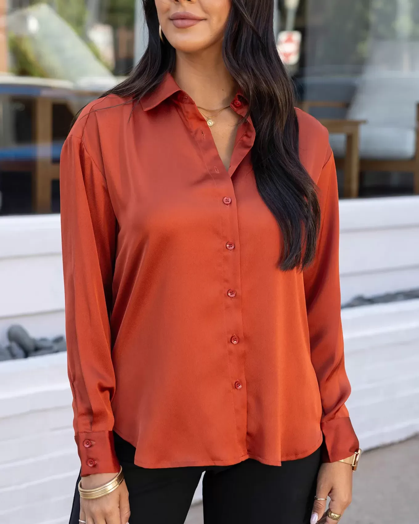 Cheap Satin Button Down Top Fashion Tops