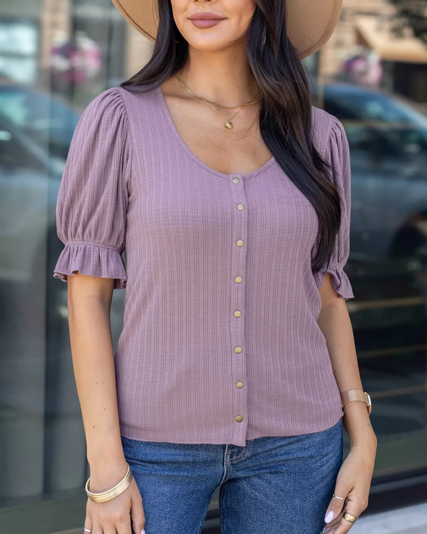 New Scoop Neck Puff Sleeve Top Fashion Tops