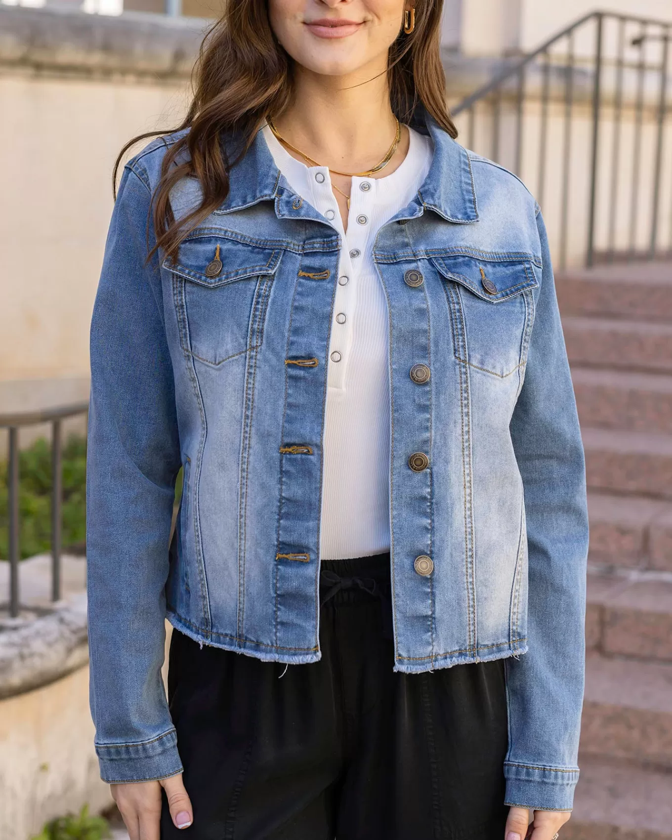Cheap Soft Wash Denim Jacket In Jackets + Vests