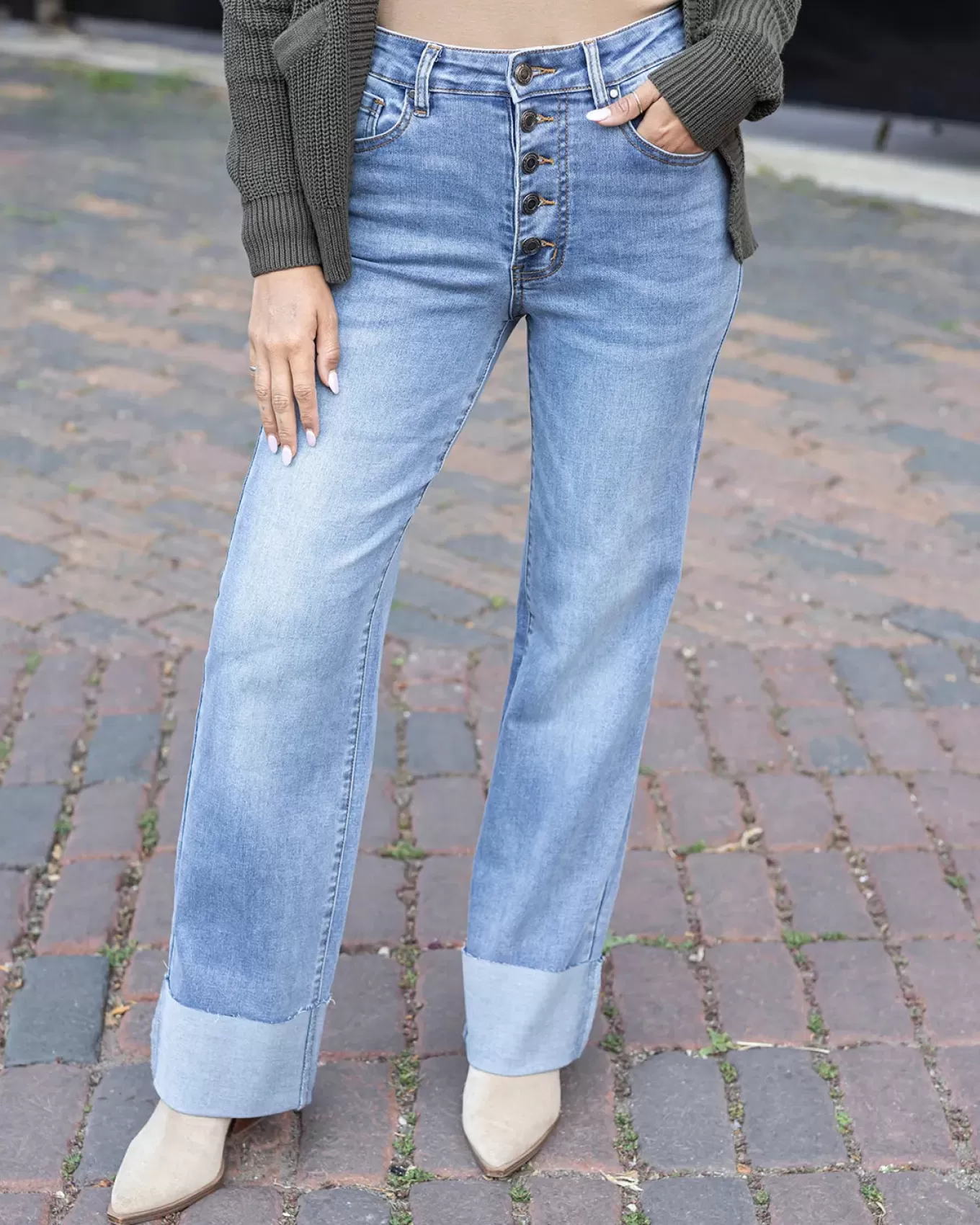 Online Straight Leg Cuffed Jeans Jeans + Jeggings