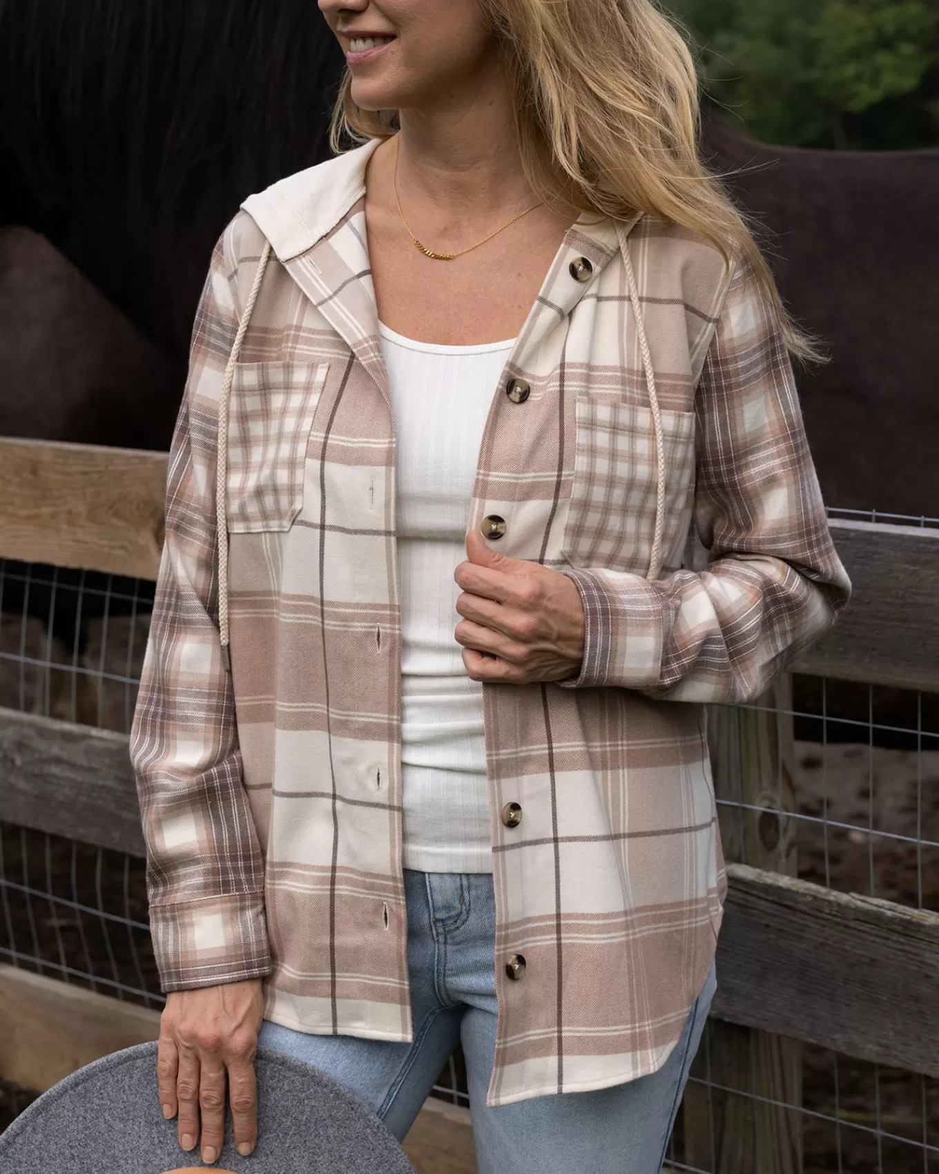 Cheap Stretch Flex Hooded Shacket - FINAL SALE Jackets + Vests